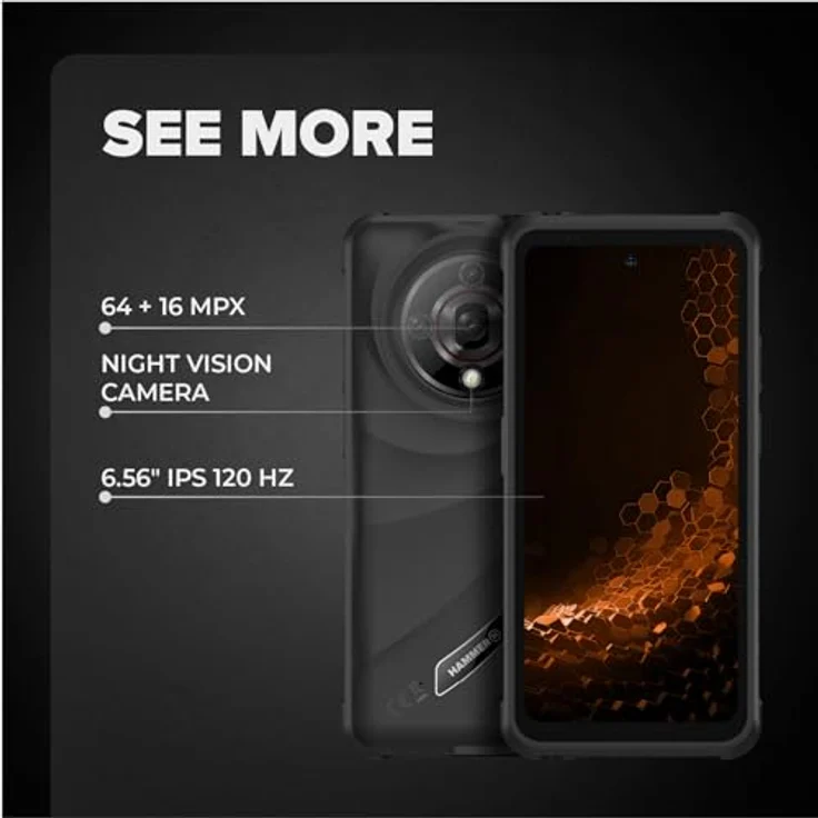 Hammer H Iron 6 5G, Robustsmartphone mit 8 GB RAM, 256 GB Speicher, 64 MP Kamera, IP69, MIL-STD-810H, Schwarz – Bild 4