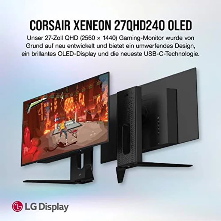 Corsair XENEON 27QHD240 27-Zoll-OLED-Gaming-Monitor - 2560 x 1440, 240Hz, 0,03ms, NVIDIA G-SYNC-Kompatibel, AMD FreeSync™ Premium, DisplayHDR10, HDMI 2.1, DisplayPort 1.4, USB-C 3.1 - Schwarz – Bild 2