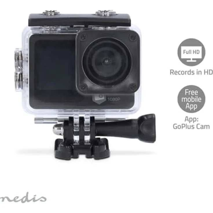 Nedis Action Cam Dual-Screen - 1080p@30fps - 12 MPixel - Wasserdicht bis 30.0m - 70 min - Wi-Fi - Schwarz – Bild 3