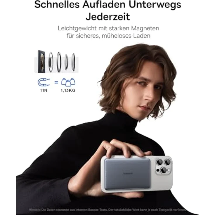 Baseus Picogo AM41 Power Bank, Ultra Slim 5000mAh Magsafe Powerbank mit PD 20W Schnellladung, magnetische Externe Batterie, USB-C Kabel, Space Grau – Bild 3