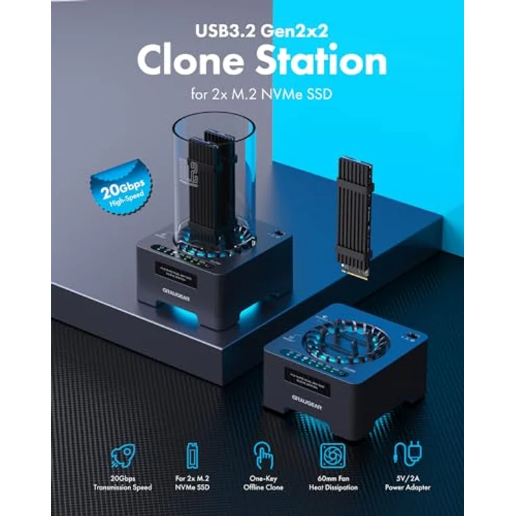 Graugear Klon-Station für M.2-NVMe-SSD - mit Lüfter und One-Touch-Klontaste, SSD + Festplatte Zubehör – Bild 2