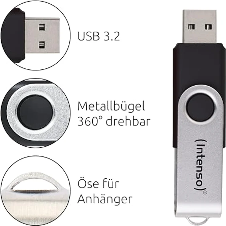 Intenso Office Line USB Stick 256 GB, Super Speed USB-A 3.2 mit bis zu 70 MB/s, robustes Kunststoff-Metall-Gehäuse, Silber-Schwarz – Bild 2