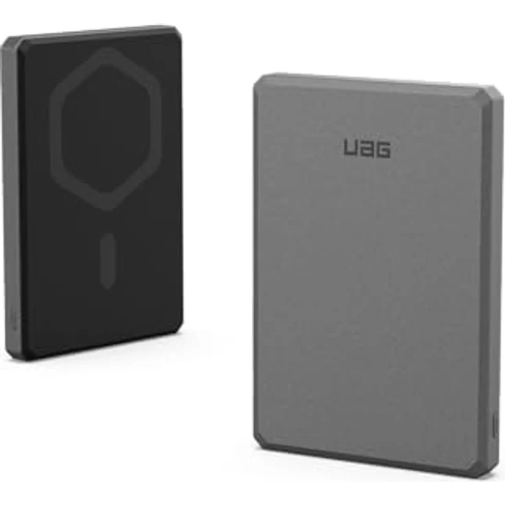 URBAN ARMOR GEAR Ultra Slim Rugged Powerbank magnetisch (5.000 mAh, 10 Watt Wireless-Charging, Inkl. 120cm USB-C auf USB-C Ladekabel) Schwarz / Grau – Bild 1