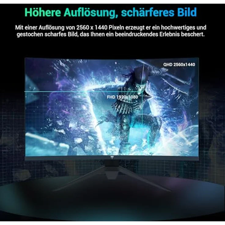 KTC Gaming Monitor Curved 27 Zoll, 180Hz, QHD 2K 2560 x 1440p, 1ms, HDR10, Freesync & G-sync, VA 1500R Rahmenlos Monitore, 120% sRGB, Blaulicht Reduktion, schwarz – Bild 4