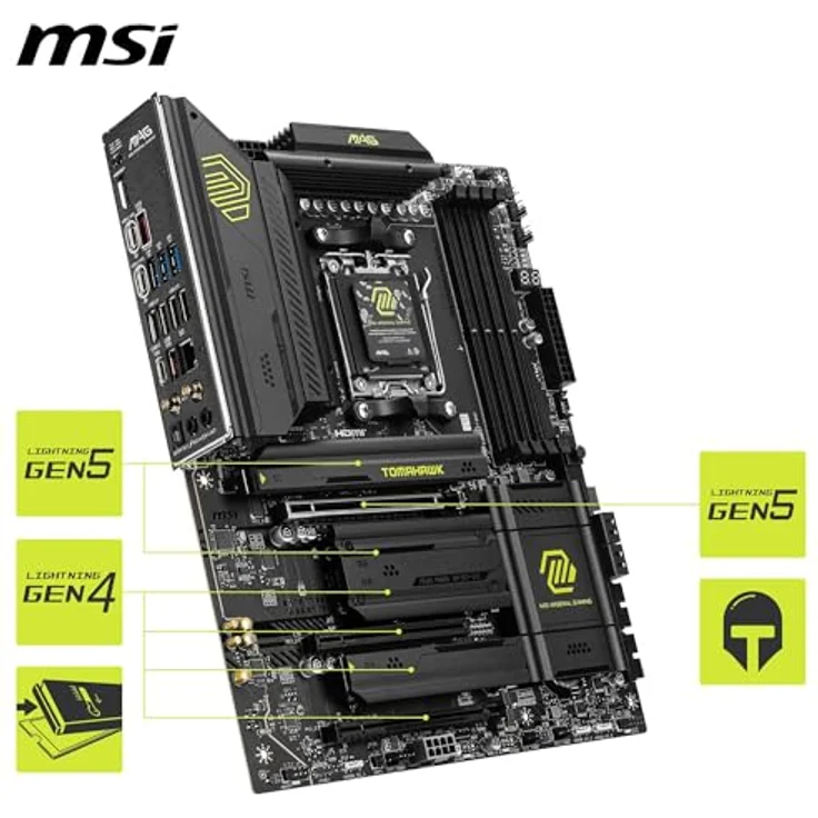 MSI MAG X870 Tomahawk WiFi Mainboard, ATX - Unterstützt AMD Ryzen 9000/8000/7000 Prozessoren, DDR5 Memory Boost 8400+MT/s (OC), PCIe 5.0 x16 & 4.0 x16, M.2 Gen5, Wi-Fi 7, 5G LAN – Bild 5