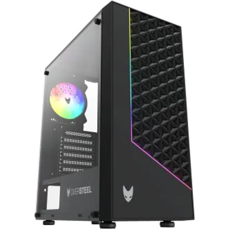 Oversteel Iridium - Gaming-PC-Gehäuse, kompatibel mit ATX-, Micro ATX- und ITX-Boards, 120-mm-A-RGB-Lüfter im Lieferumfang, Mesh-Front, 2 Staubfilter, gehärtetes Seitenglas, USB 3.0, Farbe Schwarz - Preisvergleich