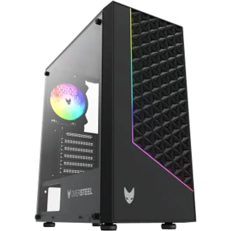 Oversteel Iridium - Gaming-PC-Gehäuse, kompatibel mit ATX-, Micro ATX- und ITX-Boards, 120-mm-A-RGB-Lüfter im Lieferumfang, Mesh-Front, 2 Staubfilter, gehärtetes Seitenglas, USB 3.0, Farbe Schwarz - Preisvergleich – Bild 1