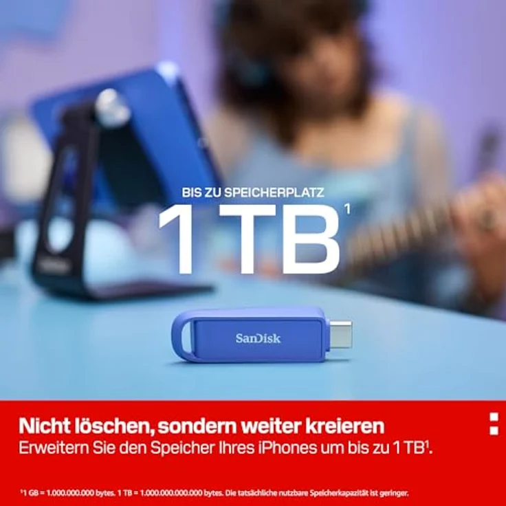 SanDisk Phone Drive USB Type-C 1 TB, Flash-Laufwerk für Smartphones und Tablets, 150 MB/s Lesen, Schlüsselring-Öse, Maritime Blue – Bild 5