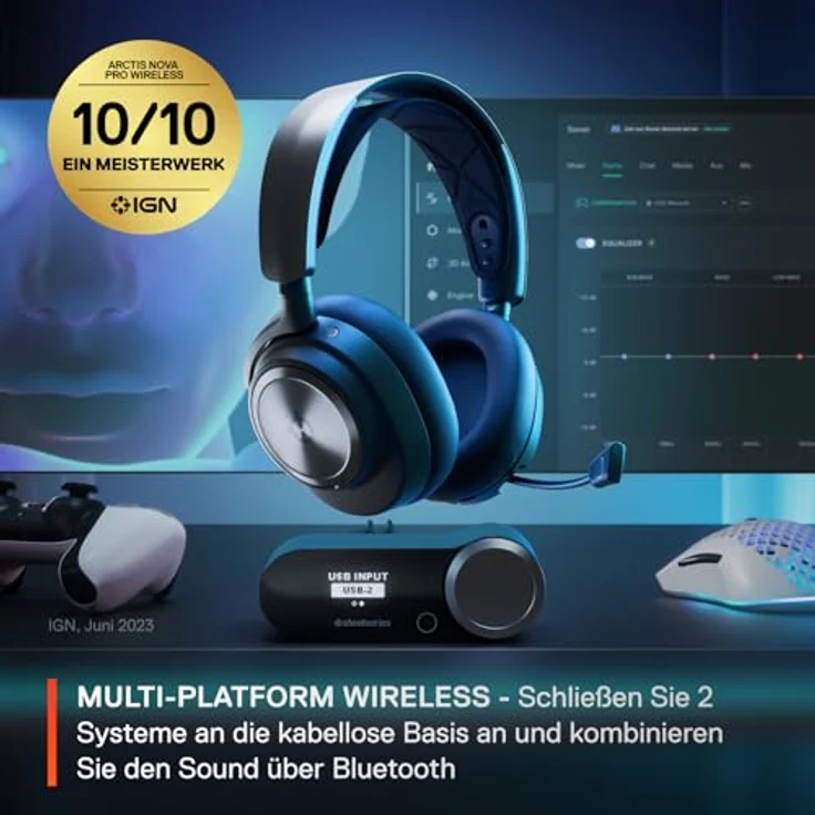 SteelSeries Arctis Nova Pro Wireless Gaming Headset - Neodym-Magnettreiber, Aktive Geräuschunterdrückung, Infinity Power System, ClearCast Gen 2 Mic - PS5, PS4, PC, Switch, Mobile – Bild 2
