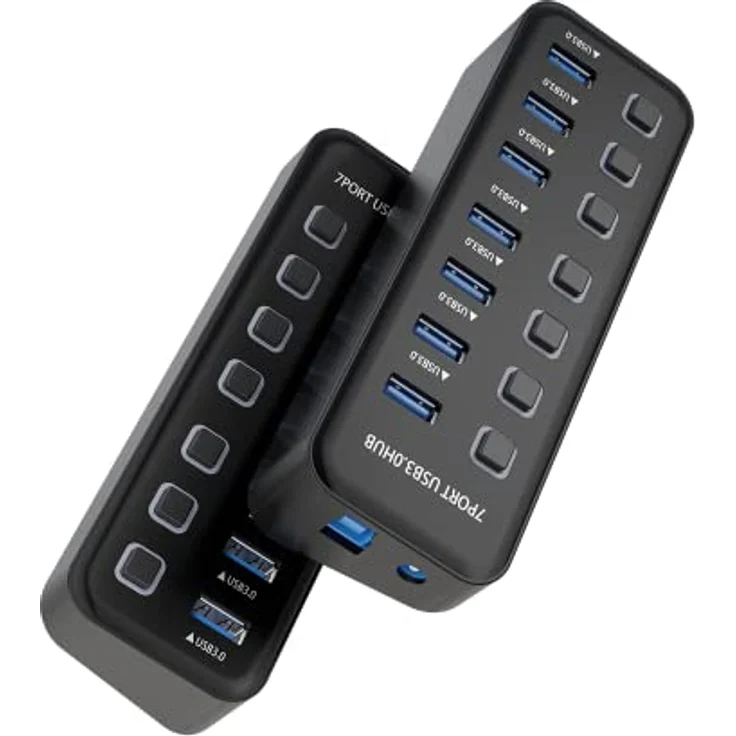 PremiumCord SuperSpeed USB Hub 7x USB Typ A, USB 3.2 Gen 1 5Gbps, Portswitch mit Hot-Plug und LED, schwarz, Kabellänge 1m – Bild 2