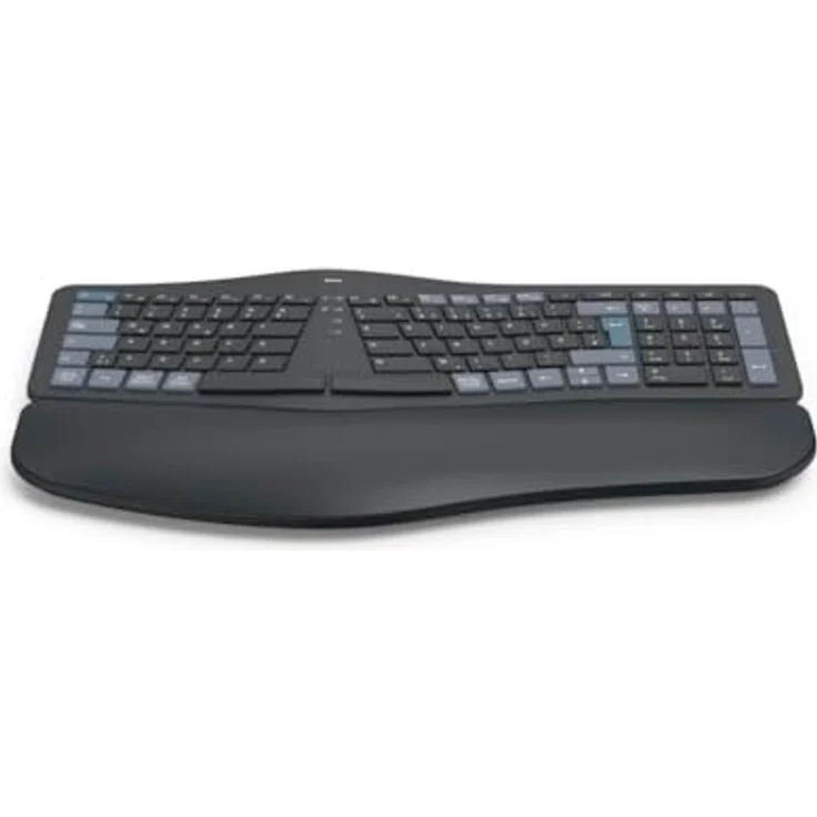 Hama WK-900 Ergo Multi-Device-Tastatur kabellos schwarz, ergonomisch geformt, dimmbare Hintergrundbeleuchtung, gepolsterte Handballenauflage – Bild 1
