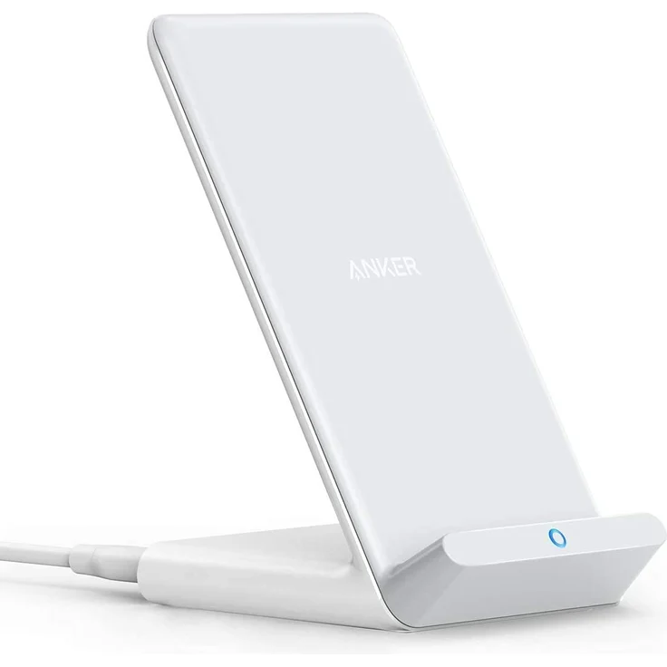 Anker 313 Kabelloser Ladeständer, Qi-zertifiziert, geeignet für Apple iPhone 12, 12 Pro Max, SE, 11, 11 Pro, 11 Pro Max, XR, XS Max, Samsung Galaxy S22, S21,10 W Schnellladefunktion, weiß (ohne Netzteil) – Bild 1