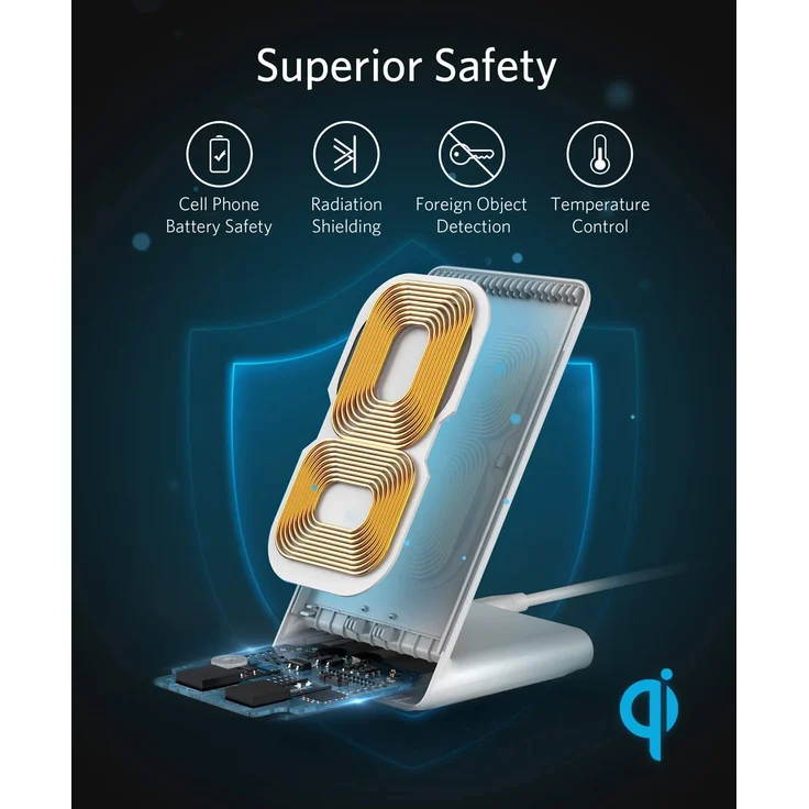Anker 313 Kabelloser Ladeständer, Qi-zertifiziert, geeignet für Apple iPhone 12, 12 Pro Max, SE, 11, 11 Pro, 11 Pro Max, XR, XS Max, Samsung Galaxy S22, S21,10 W Schnellladefunktion, weiß (ohne Netzteil) – Bild 6