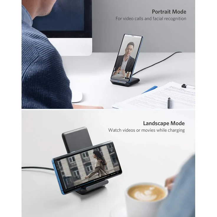 Anker 313 Kabelloser Ladeständer, Qi-zertifiziert, geeignet für Apple iPhone 12, 12 Pro Max, SE, 11, 11 Pro, 11 Pro Max, XR, XS Max, Samsung Galaxy S22, S21,10 W Schnellladefunktion, schwarz (ohne Netzteil) – Bild 4