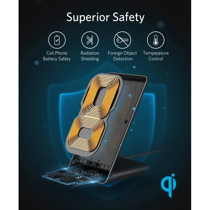 Anker 313 Kabelloser Ladeständer, Qi-zertifiziert, geeignet für Apple iPhone 12, 12 Pro Max, SE, 11, 11 Pro, 11 Pro Max, XR, XS Max, Samsung Galaxy S22, S21,10 W Schnellladefunktion, schwarz (ohne Netzteil) – Bild 5