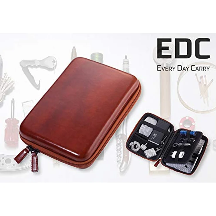 TROIKA Brown TRAVEL CASE, Organizer Etui mit Reißverschluss, 3 Innenfächer, 6 Elastikband-Schlaufen, Trennwand, Kunstleder, Samt, braun, schwarz – Bild 2