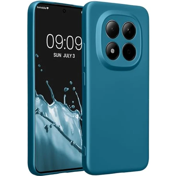 kwmobile Handyhülle für Xiaomi Redmi Note 15 Pro+ 5G / Poco M8 Pro 5G, weiche Silikon Case in Metallic Karibikblau, reißfest und rutschfest – Bild 1