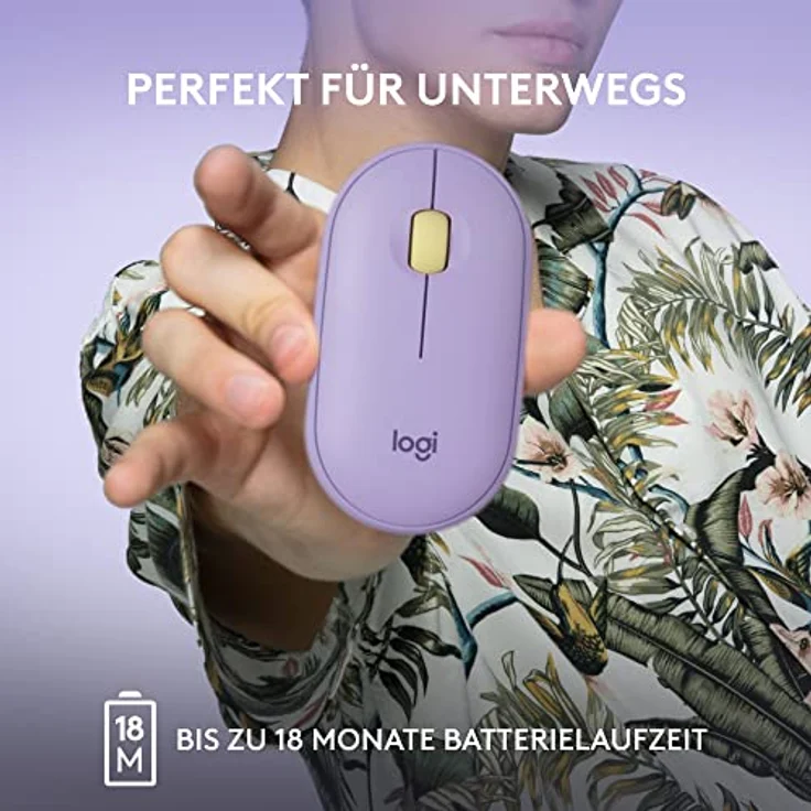 Logitech Pebble kabellose Maus mit Bluetooth oder 2,4-GHz-Empfänger, geräuscharm. Schlanke Computermaus mit leisem Klick für Laptop, Notebook, iPad, PC und Mac - Lila – Bild 4
