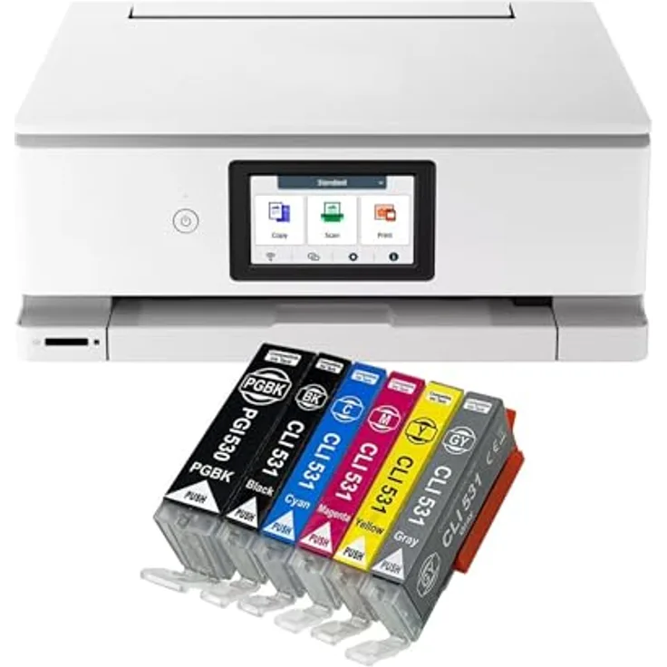 IC-Office TS8751, Tintenstrahl Multifunktionsdrucker 3-in-1 mit Duplex, WLAN, AirPrint in weiß + 6 XXL Tintenpatronen