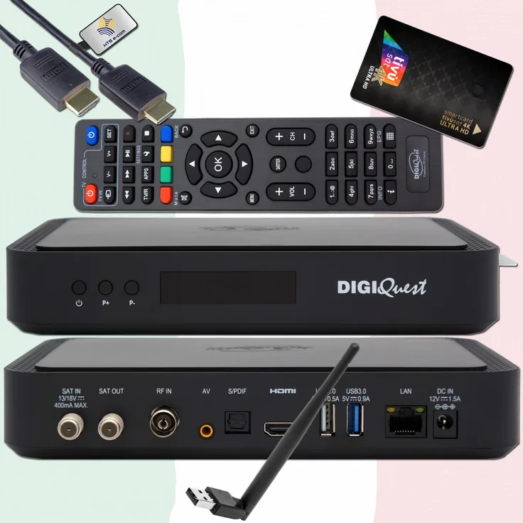 DigiQuest Q99 4K Sat Receiver, HDMI und Wifi Stick, ideal für italienisches Fernsehen, schwarz