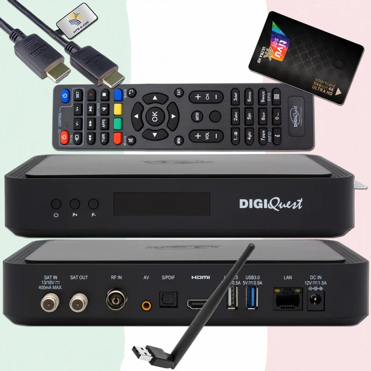 DigiQuest Q99 4K Sat Receiver, HDMI und Wifi Stick, ideal für italienisches Fernsehen, schwarz