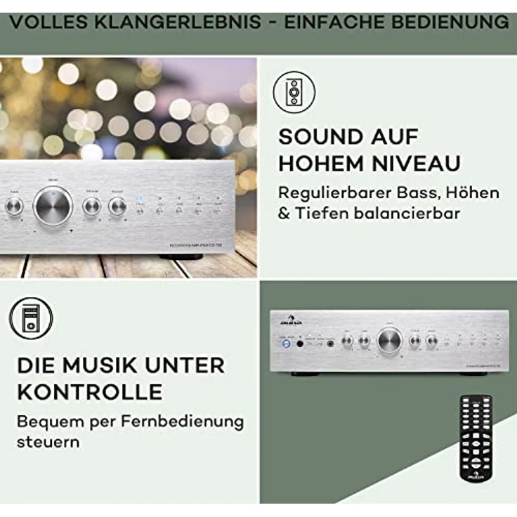 CD708 HiFi-Stereo-Verstärker AUX schwarz 600W Silber – Bild 4