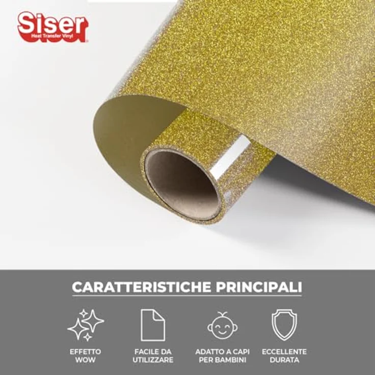 Siser Transferfolie Glitter für Cad-Cut ®, 30 cm Breite, Gold, für textile Anwendungen – Bild 2