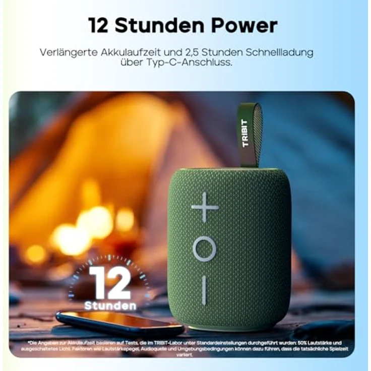 Tribit StormBox Mini+ Bluetooth-Lautsprecher 12W, 360°-Raumklang, 12h Spielzeit, Bluetooth 5.4, IPX7, RGB-Leuchten, TWS Kopplung, tragbar für Zuhause und Outdoor – Bild 4