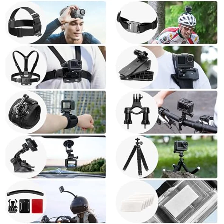 AKASO 42 in 1 Action Cam Zubehörset mit Sammeltasche, inklusive Saugnapfhalterung, WiFi Remote Handgelenkriemen, Mini-Stativ und Schwimmgriff, kompatibel mit EK7000/Brave 4/GoPro – Bild 3