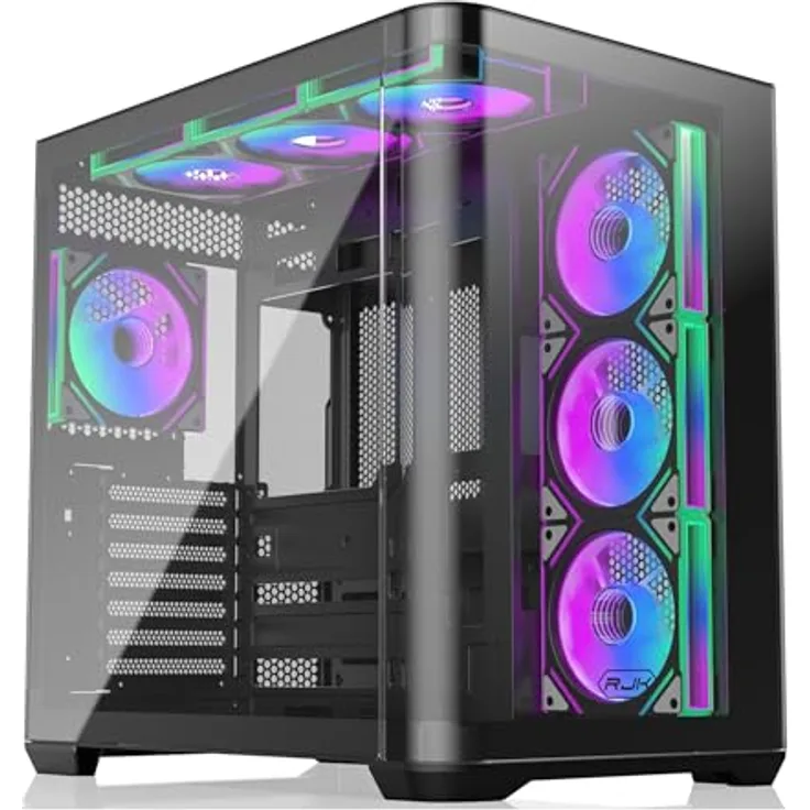 RAIJINTEK ATREUS BT7 Mid-Tower E-ATX PC-Gehäuse, gebogene Glasfront, 7 x 120 mm Infinity Mirror ARGB PWM Lüfter, hoher Luftstrom, vertikale und horizontale GPU-Unterstützung