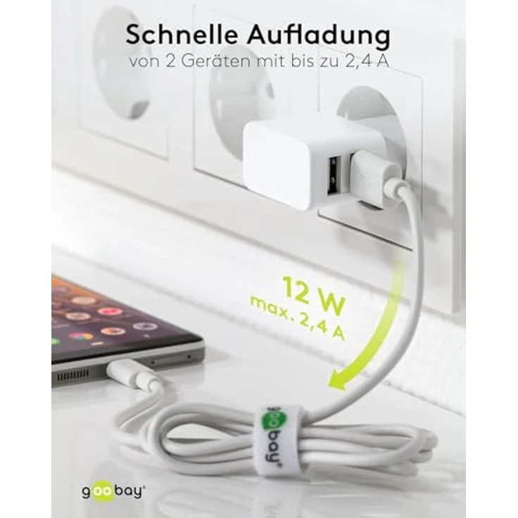 Goobay 44952 2fach USB Ladegerät Extra Kompakte Bauform 2, 4A, Weiß – Bild 7