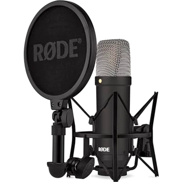 RØDE NT1 Signature Series Großmembrankondensatormikrofon mit Schockhalterung, Popschutz und XLR-Kabel für Musikproduktion, Gesangsaufnahmen, Streaming und Podcasting