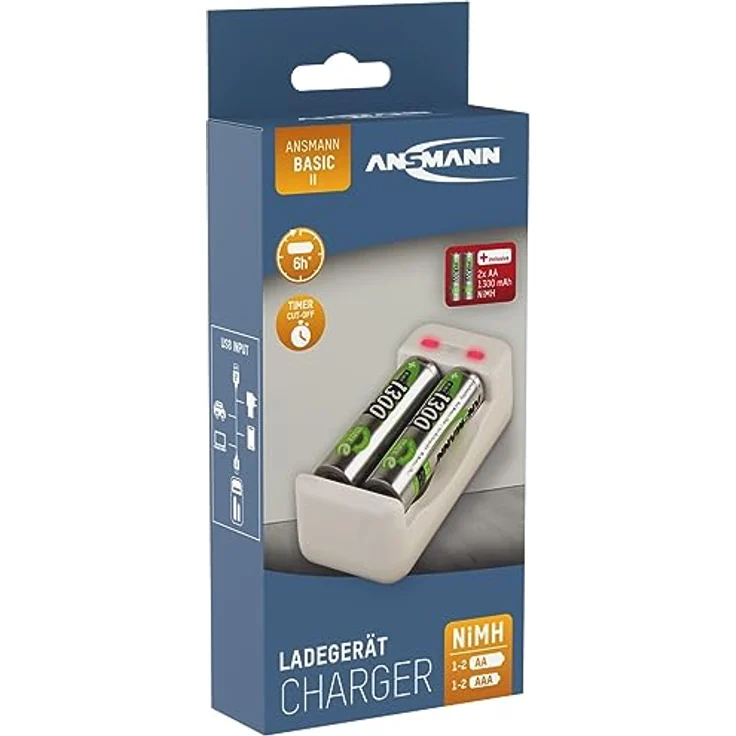 Ansmann Ladegerät Basic II inkl. 2X AA 1300mAh NimH, inkl. 1m USB Kabel bestückt – Bild 1