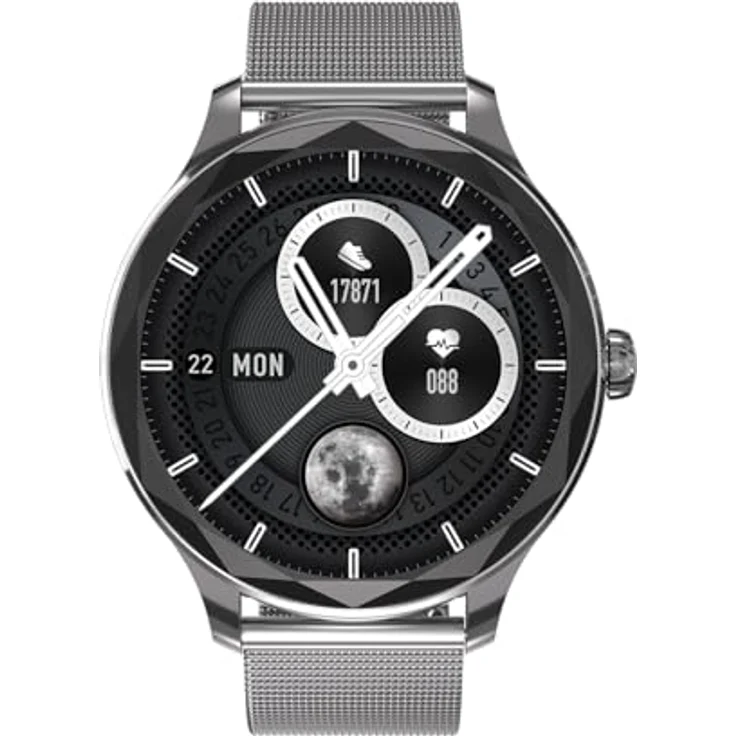 garett Viva Smartwatch Damen, 1,3" AMOLED, über 100 Sportmodi, 7 Tage Akku, inklusive extra Silikonarmband, Stahl Silber – Bild 3