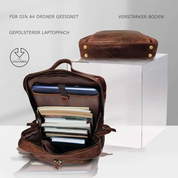 Corno d´Oro Premium Rucksack Herren Leder Groß I Handgefertigter Damen Laptoprucksack 17 Zoll Laptop I XL Kurierrucksack Vintage Backpack Braun – Bild 5