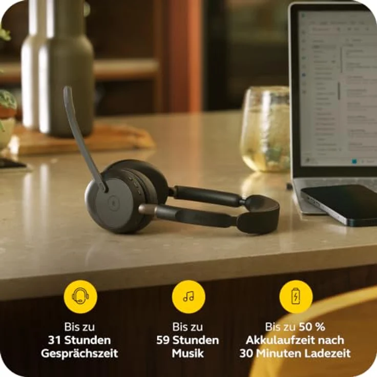Jabra Evolve3 65 Stereo, LINK 390a, MS On Ear Bluetooth® Headset mit Geräuschunterdrückung, Schwarz – Bild 8