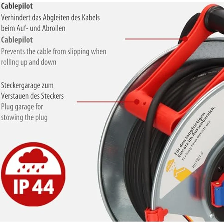 Brennenstuhl Garant S IP44 Kabeltrommel (40m Kabel in schwarz, aus Stahlblech, für den ständigen Einsatz im Außenbereich, Made in Germany) silber – Bild 4