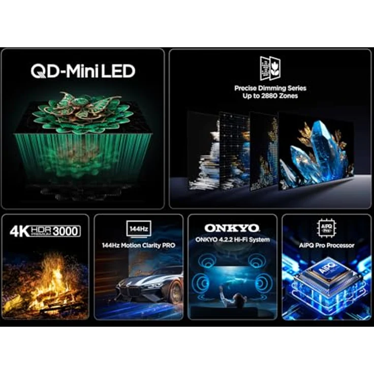 TCL 115C7K QLED Mini LED Fernseher, 115 Zoll, 4K HDR Premium, Dolby Vision IQ & Atmos, Smart TV mit Google TV, Onkyo 4.2 Sound, 144Hz VRR, HDMI 2.1, AMD FreeSync Premium Pro – Bild 4