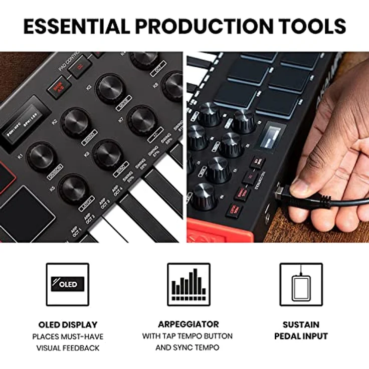 AKAI Professional MPK Mini MK3 – 25-Tasten USB MIDI Keyboard Controller, 8 hintergrundbeleuchtete Drum Pads, 8 Regler und Musikproduktion-Software – Bild 4