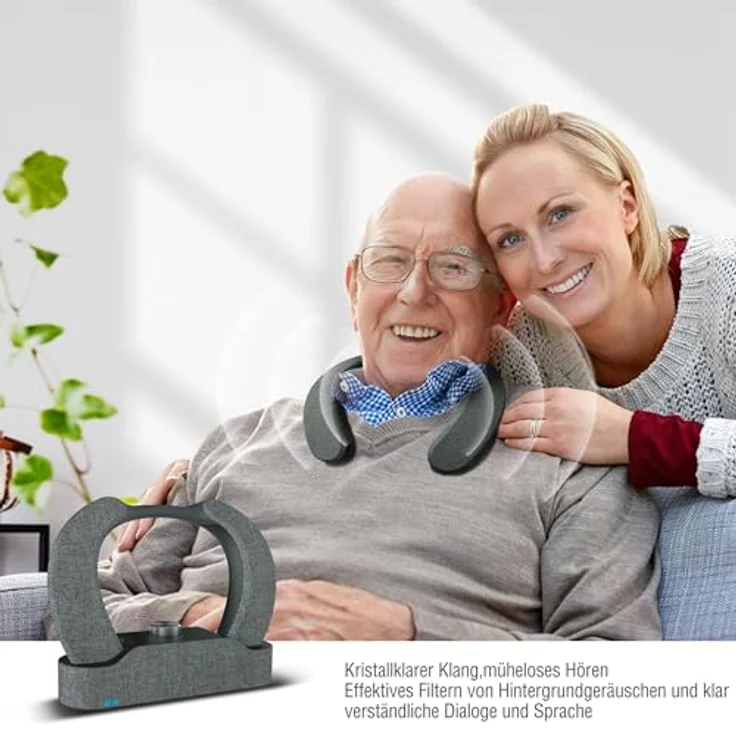 LEICKE Edgar Duo, Tragbarer Kabelloser Nackenkopfhörer mit Sprachverstärker für Senioren, Bluetooth 5.3, HDMI, Aux & Optik-Eingang, Generation 2 – Bild 2