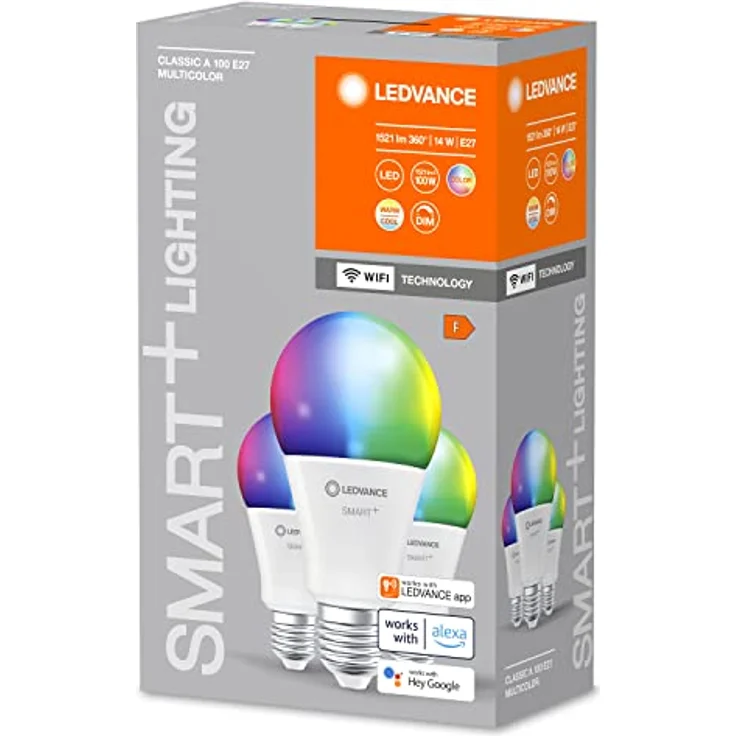 LEDVANCE Smarte LED-Lampe mit WiFi-Technologie für E27-Sockel, matte Optik ,RGBW-Farben änderbar, Lichtfarbe änderbar (2700K-6500K), 1521 Lumen, Ersatz für herkömmliche 100W-Leuchtmittel, 3-er Pack – Bild 2