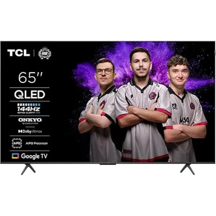 TCL 65P8K 65 Zoll QLED 4K HDR UHD Fernseher, Smart Google TV mit Dolby Vision & Atmos, 144Hz Motion Clarity Pro, Onkyo 2.1 Sound, Sprachsteuerung, kompatibel mit Google Assistant und Google Cast