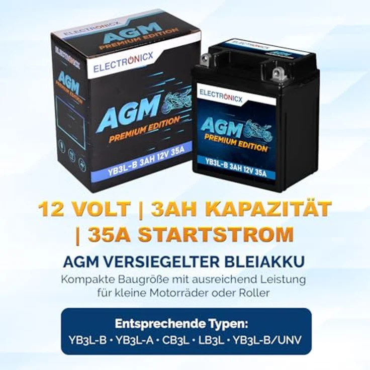 Electronicx AGM-YB3L-B AGM Motorradbatterie 3Ah 12V - Wartungsfrei, auslaufsicher und rüttelfest für Motorrad, Roller und Quad – Bild 5