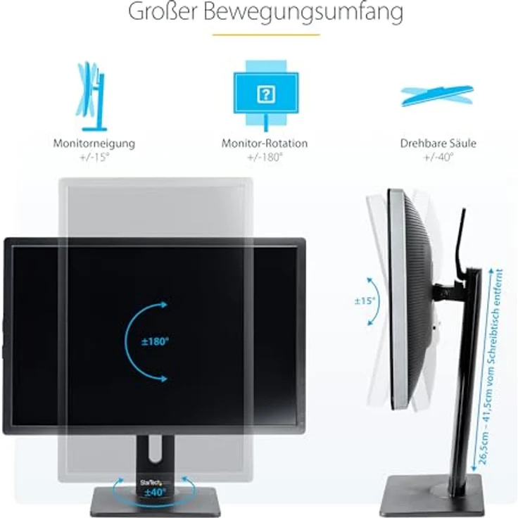 StarTech Monitorhalter für Tisch, VESA-kompatibel bis 32 Zoll, Höhenverstellbar 10,4-16,3 Zoll, Schwarz – Bild 3