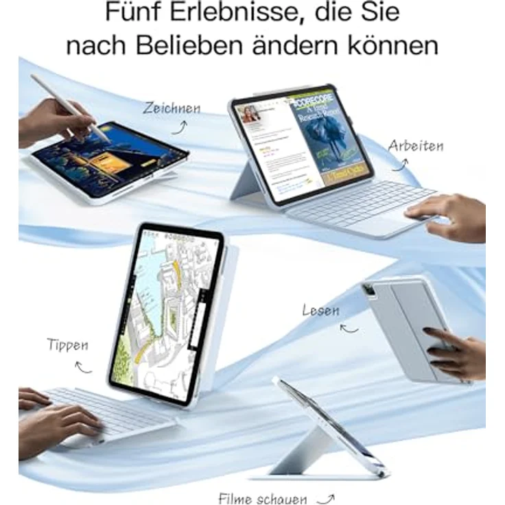 Inateck Hülle mit Tastatur, Ultraleichte Tastatur für iPad 10 Generation, iPad Air 6 11 Zoll 2024, iPad Air 5/4 10.9 Zoll, iPad Pro 11 4/3/2/1 Gen, Abnehmbar, mit Touchpad, QWERTZ, KB04122 – Bild 4