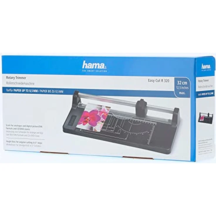 Hama Papierschneider mit Rollklinge (Schneidemaschine mit 5 Blatt Schneidleistung, Schneidegerät bis DIN A4, Rollenschneidemaschine für Papier, Folie und Fotos) schwarz – Bild 3
