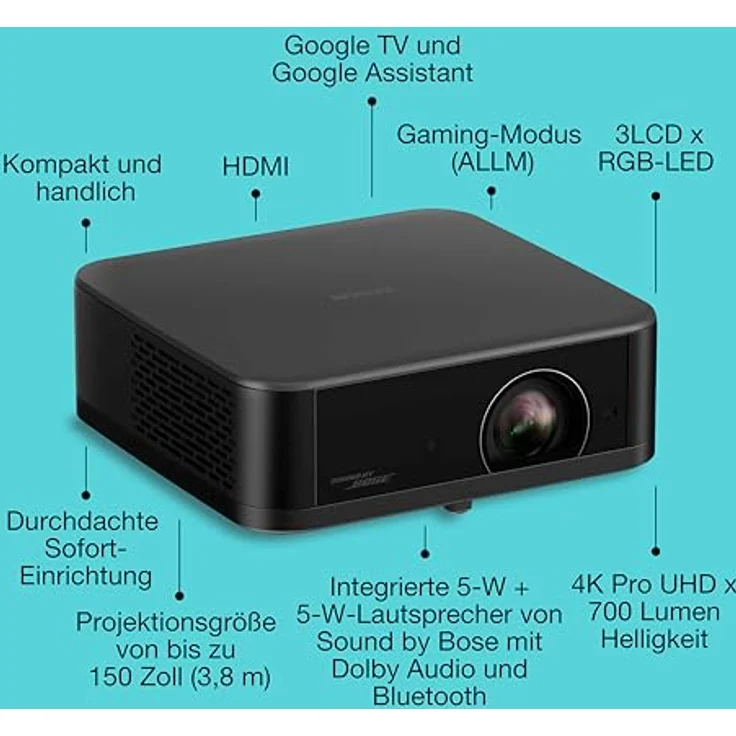 Epson Lifestudio Pop EF-62B, Tragbarer Beamer mit 700 Lumen, 4K Pro UHD, Bluetooth, Dolby Audio, Schwarz – Bild 2