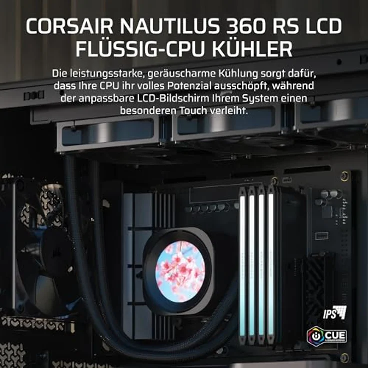 CORSAIR Nautilus 360 RS LCD Flüssig-CPU-Kühler, 2,1-Zoll-IPS Bildschirm, 360mm AIO, Intel LGA 1851/1700, AMD AM5/AM4, 3x RS120-Lüfter, schwarz – Bild 2