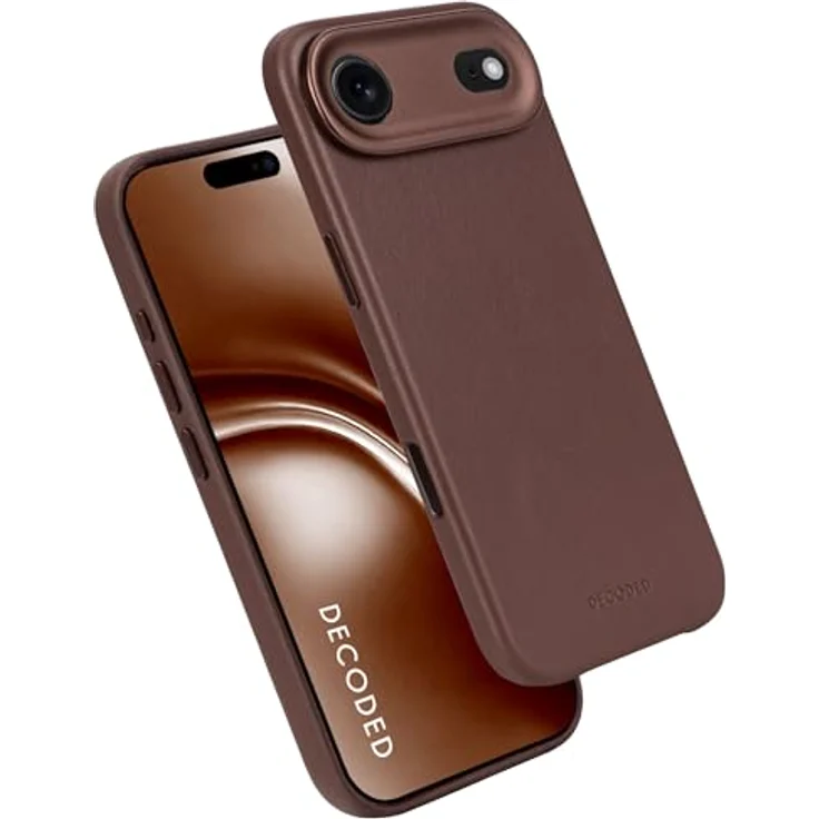 Decoded Lederhülle für iPhone 17 Air, Premium ECCO Leder, MagSafe Kompatibel, vollflächiger Kameraschutz, Metalltasten, stoßfest, kratzfest, Glas Aktionstaste, Braun – Bild 1