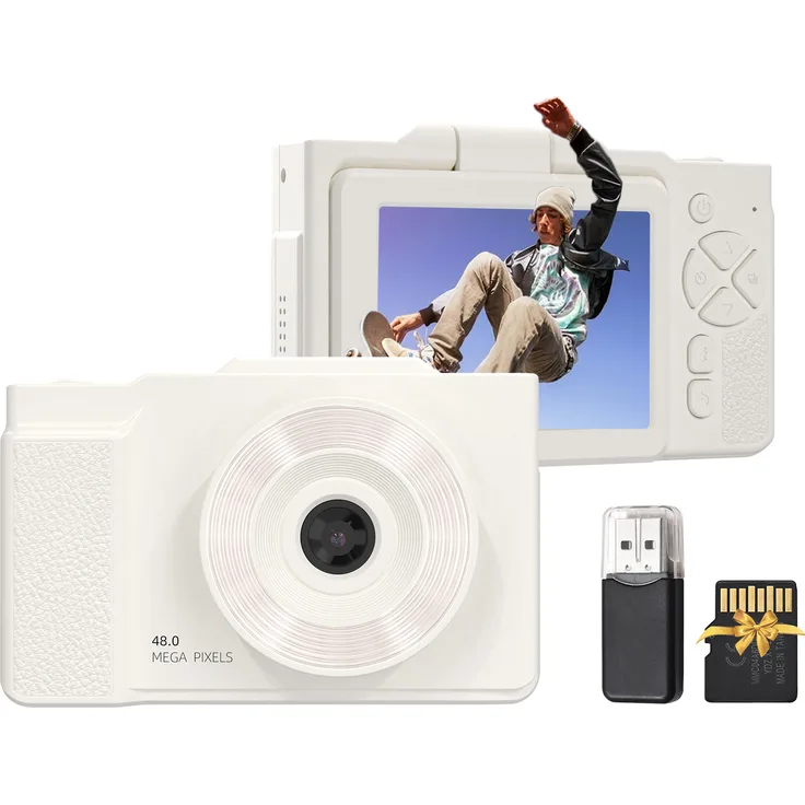 KKmoon 1080P-Digitalkamera für Kinder, 48 MP, 2,8 Zoll drehbarer IPS-Bildschirm, Autofokus, 16-facher Zoom, inkl. 32 GB TF-Karte und USB-Kartenleser, ideales Geschenk für Teenager und Studenten